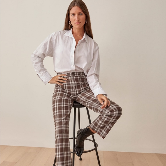 Reformation Pants - REFORMATION Franklin Pant 2 Cropped Straight Leg High Rise Waist Window Pane